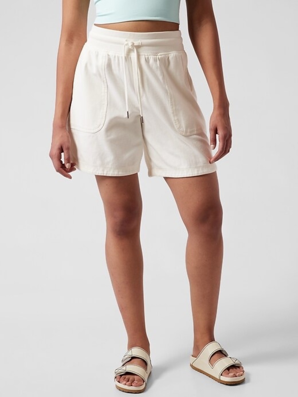 Athleta Cream Farallon Midi Pull-On Cotton Shorts - Medium